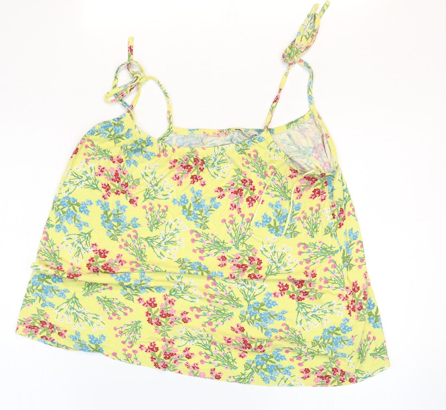 TU Womens Yellow Floral Viscose Basic Tank Size 8 Round Neck