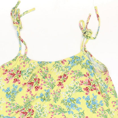 TU Womens Yellow Floral Viscose Basic Tank Size 8 Round Neck