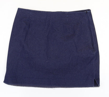 Oasis Womens Blue Cotton Mini Skirt Size 10 Zip