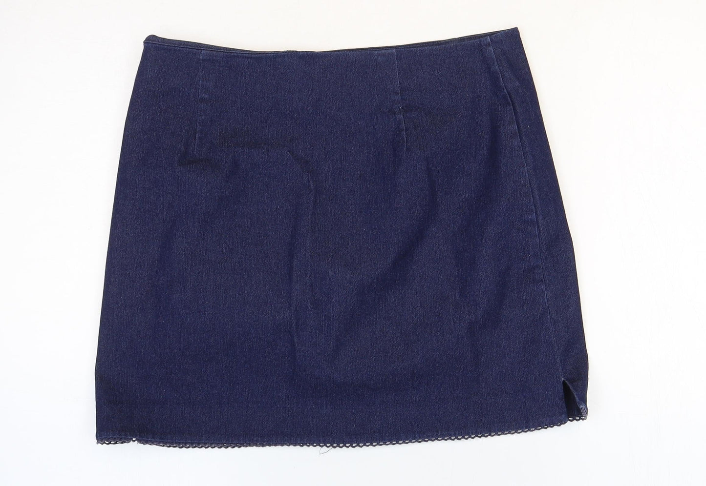 Oasis Womens Blue Cotton Mini Skirt Size 10 Zip