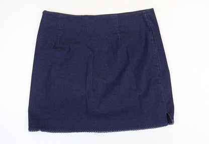 Oasis Womens Blue Cotton Mini Skirt Size 10 Zip