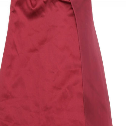 Alfred Angelo Womens Red Polyester Fit & Flare Size 12 Off the Shoulder Hook & Eye