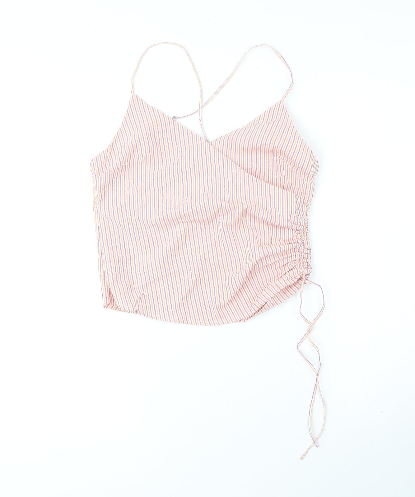 Bershka Womens Orange Striped Cotton Cropped Tank Size S V-Neck