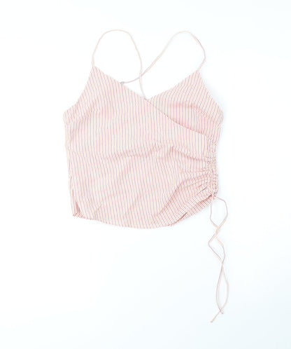 Bershka Womens Orange Striped Cotton Cropped Tank Size S V-Neck
