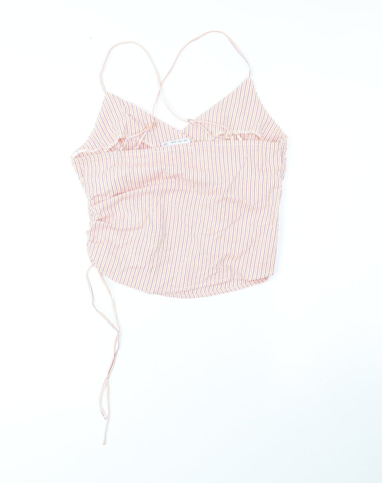 Bershka Womens Orange Striped Cotton Cropped Tank Size S V-Neck