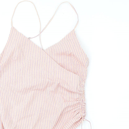 Bershka Womens Orange Striped Cotton Cropped Tank Size S V-Neck