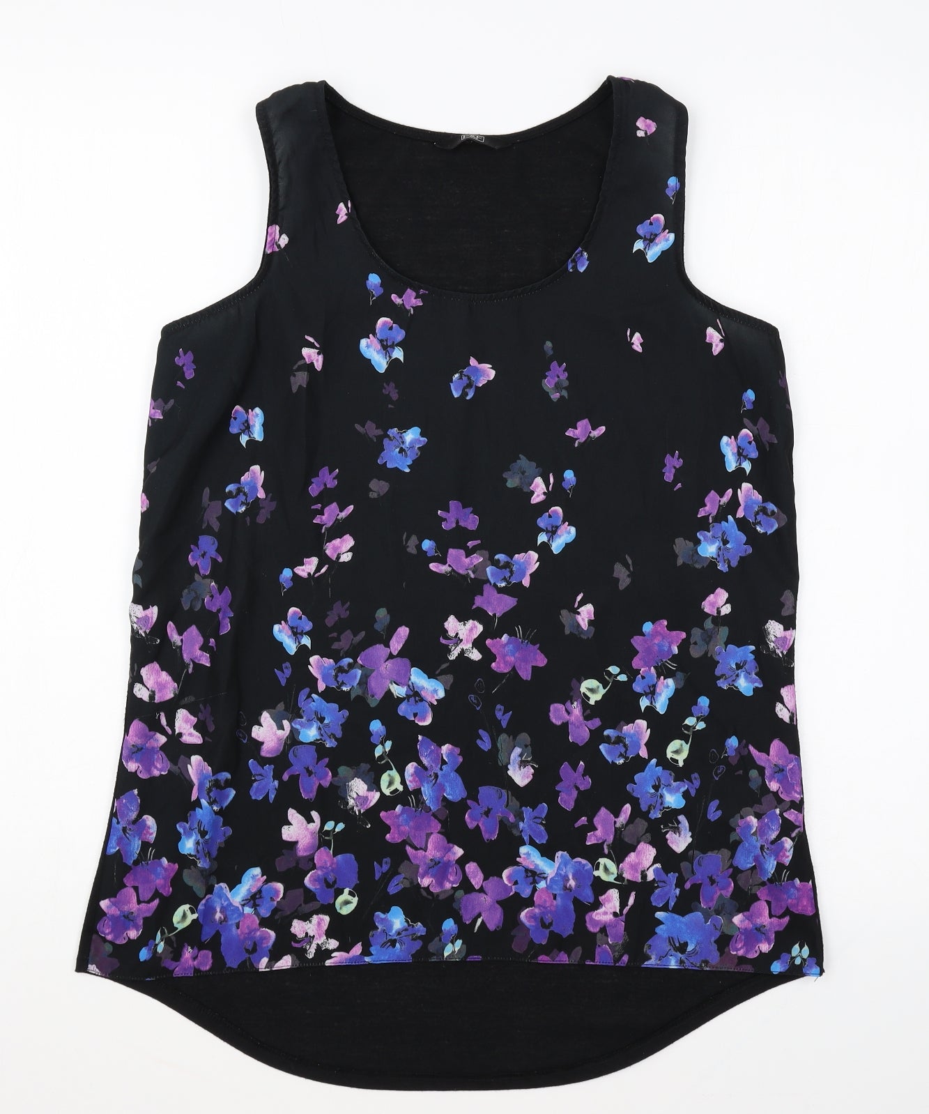 F&F Womens Black Floral Cotton Basic Blouse Size 10 Round Neck