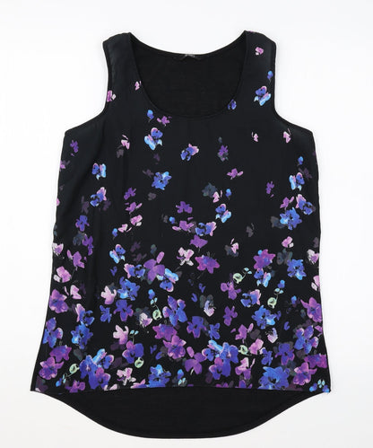 F&F Womens Black Floral Cotton Basic Blouse Size 10 Round Neck