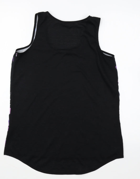 F&F Womens Black Floral Cotton Basic Blouse Size 10 Round Neck