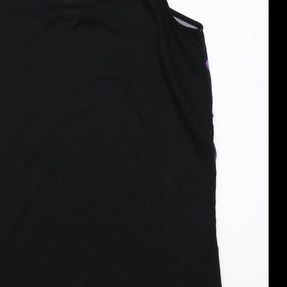 F&F Womens Black Floral Cotton Basic Blouse Size 10 Round Neck