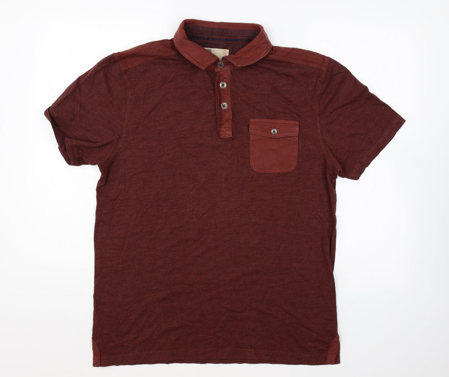 North Coast Mens Brown Cotton Polo Size M Collared Button