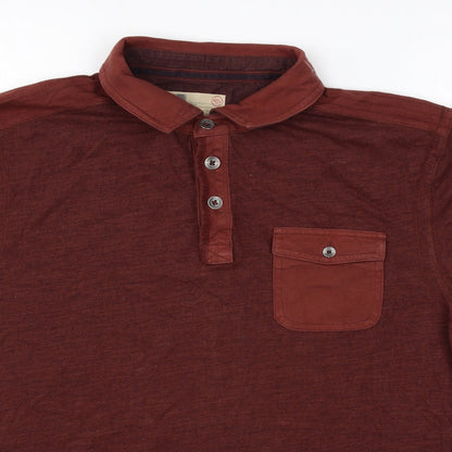 North Coast Mens Brown Cotton Polo Size M Collared Button