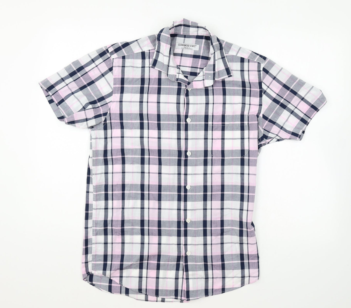 Mens UK Size S Cedar Wood State White  Button-Up Short Sleeve Casual Shirt