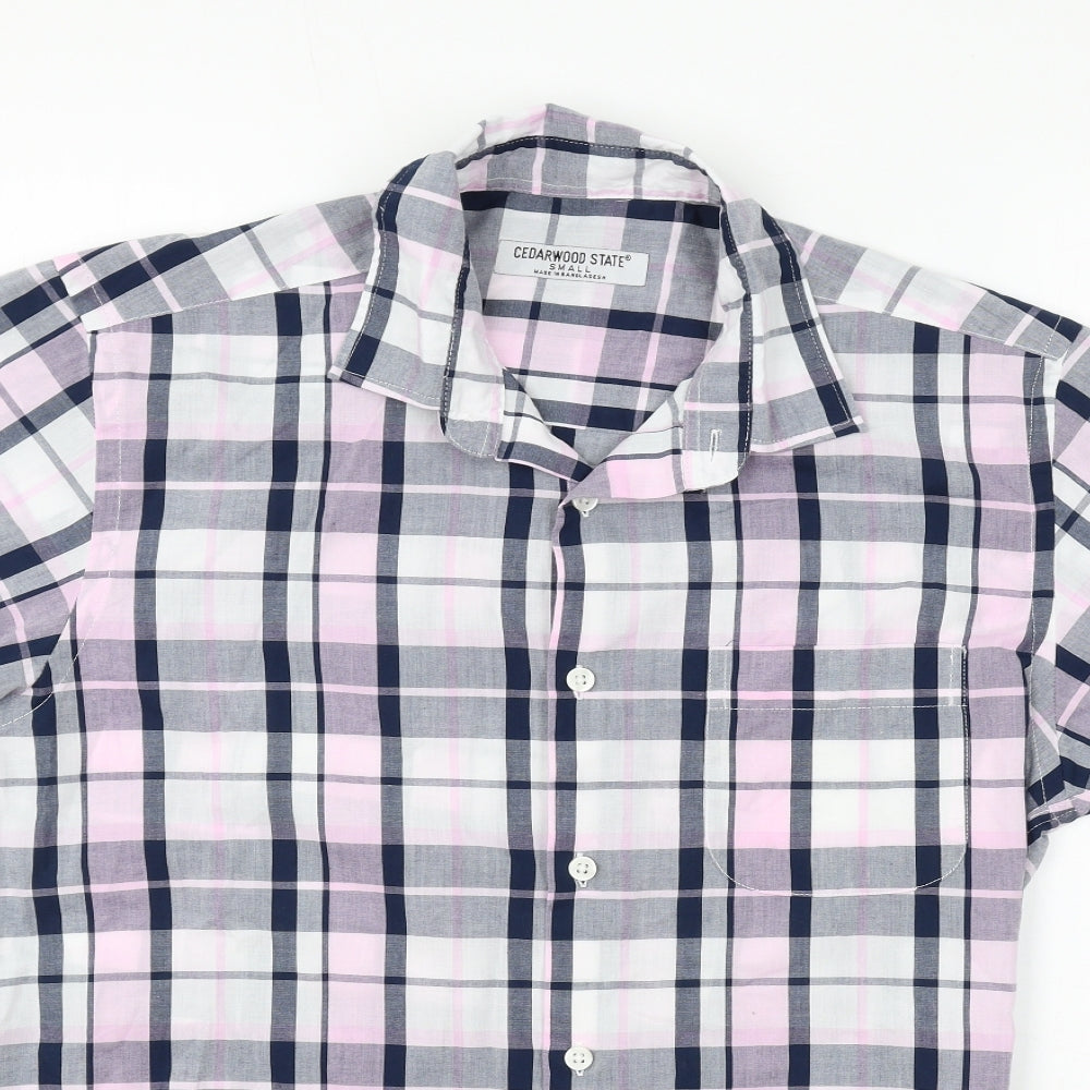 Mens UK Size S Cedar Wood State White  Button-Up Short Sleeve Casual Shirt