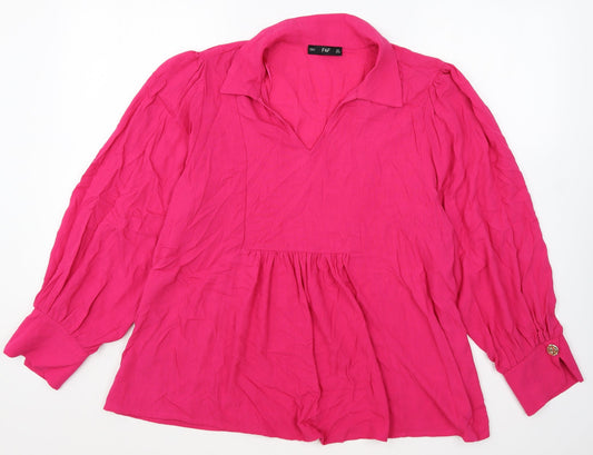 F&F Womens Pink Polyester Basic Blouse Size 8 V-Neck