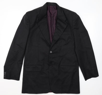 Magnus Mens Black Striped Polyester Jacket Blazer Size 40