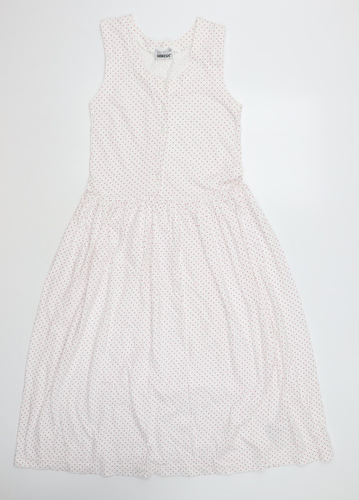 MCO Womens White Polka Dot Cotton Fit & Flare Size S V-Neck Button