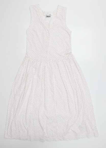 MCO Womens White Polka Dot Cotton Fit & Flare Size S V-Neck Button
