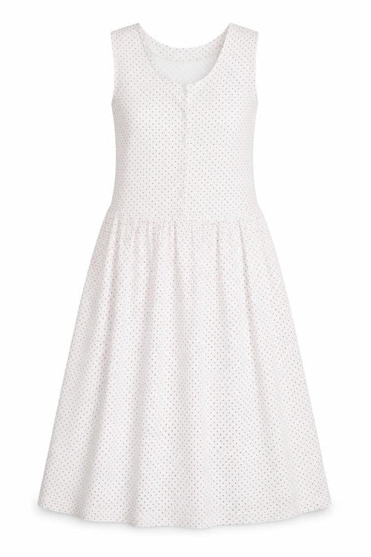 MCO Womens White Polka Dot Cotton Fit & Flare Size S V-Neck Button