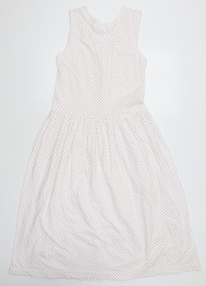 MCO Womens White Polka Dot Cotton Fit & Flare Size S V-Neck Button