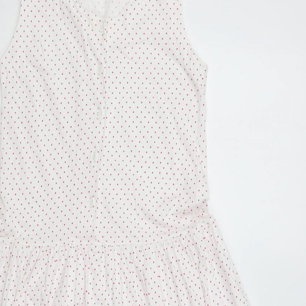 MCO Womens White Polka Dot Cotton Fit & Flare Size S V-Neck Button