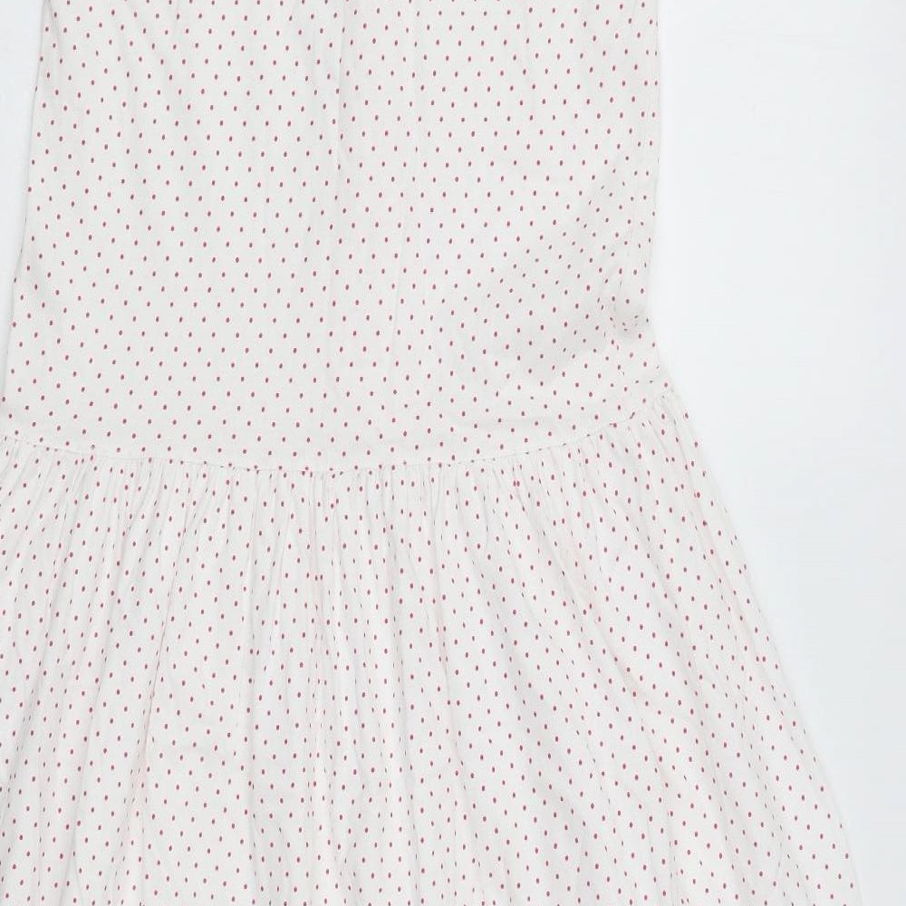 MCO Womens White Polka Dot Cotton Fit & Flare Size S V-Neck Button