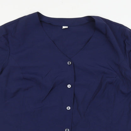 Womens UK Size 12 Preworn Blue Basic Button-Up