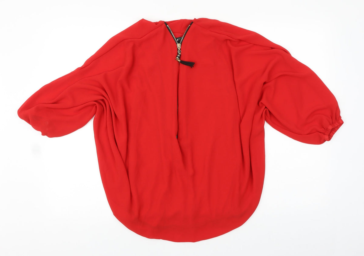 Mela London Womens Red Polyester Basic Blouse Size M V-Neck