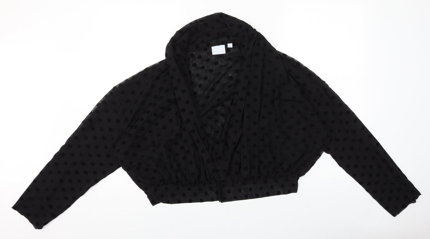 Ett twa Womens Black Polka Dot Polyester Cropped Blouse Size L V-Neck