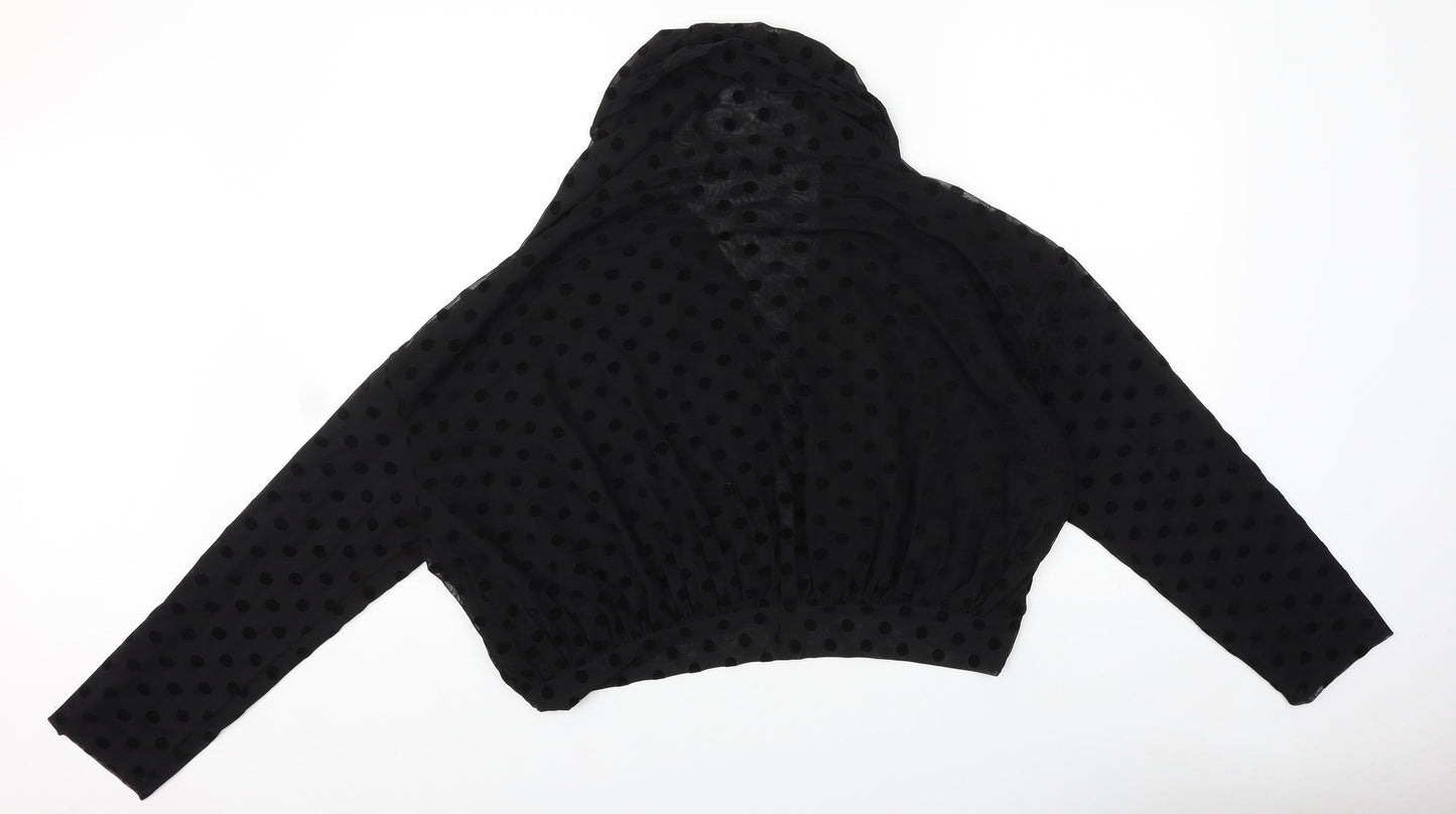 Ett twa Womens Black Polka Dot Polyester Cropped Blouse Size L V-Neck