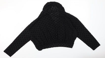 Ett twa Womens Black Polka Dot Polyester Cropped Blouse Size L V-Neck