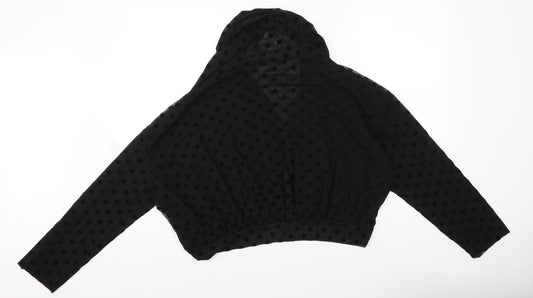 Ett twa Womens Black Polka Dot Polyester Cropped Blouse Size L V-Neck