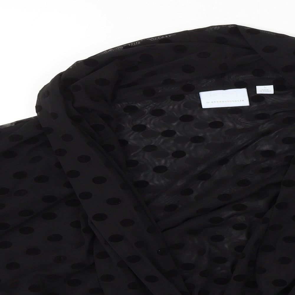 Ett twa Womens Black Polka Dot Polyester Cropped Blouse Size L V-Neck