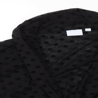 Ett twa Womens Black Polka Dot Polyester Cropped Blouse Size L V-Neck