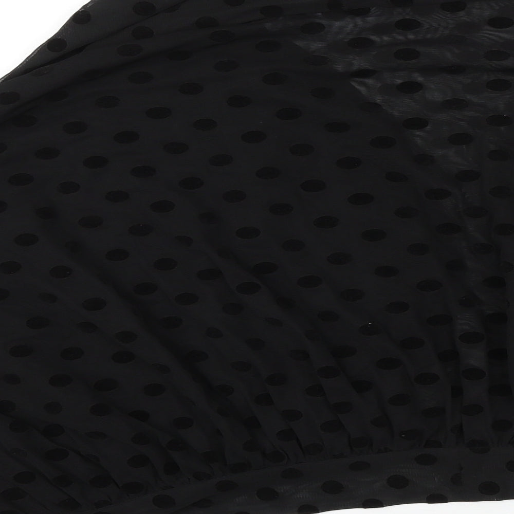 Ett twa Womens Black Polka Dot Polyester Cropped Blouse Size L V-Neck