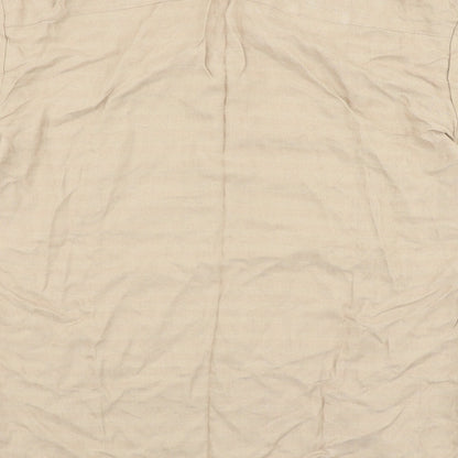 SheIn Mens Beige Viscose Button-Up Size M Collared Button