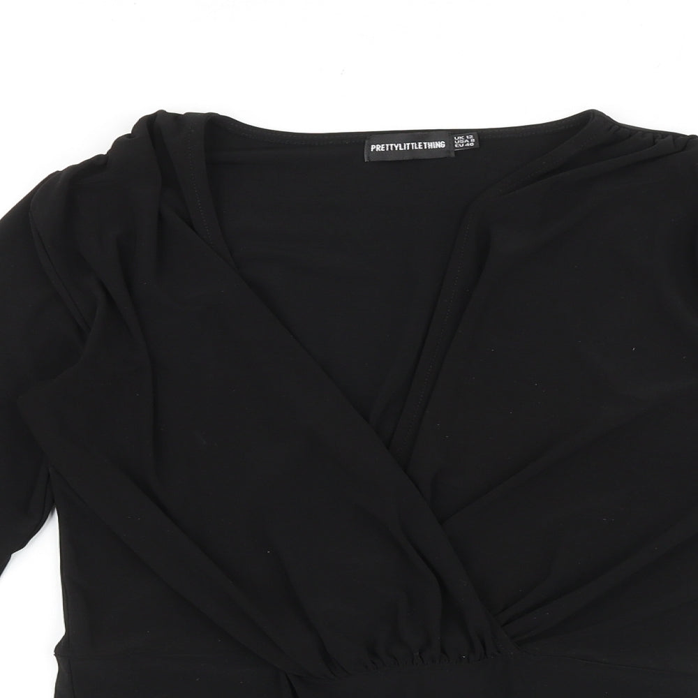 PRETTYLITTLETHING Womens Black Viscose Bodysuit One-Piece Size 12 Pullover