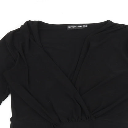 PRETTYLITTLETHING Womens Black Viscose Bodysuit One-Piece Size 12 Pullover