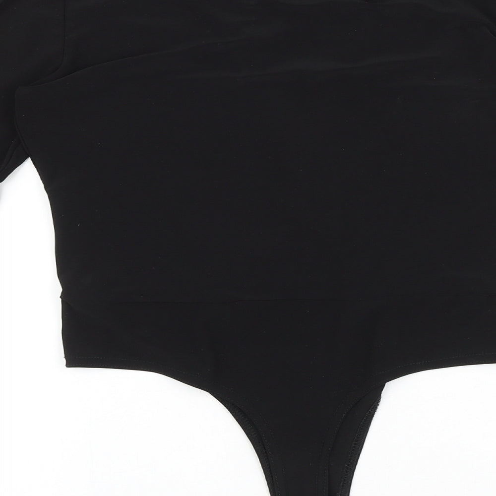 PRETTYLITTLETHING Womens Black Viscose Bodysuit One-Piece Size 12 Pullover