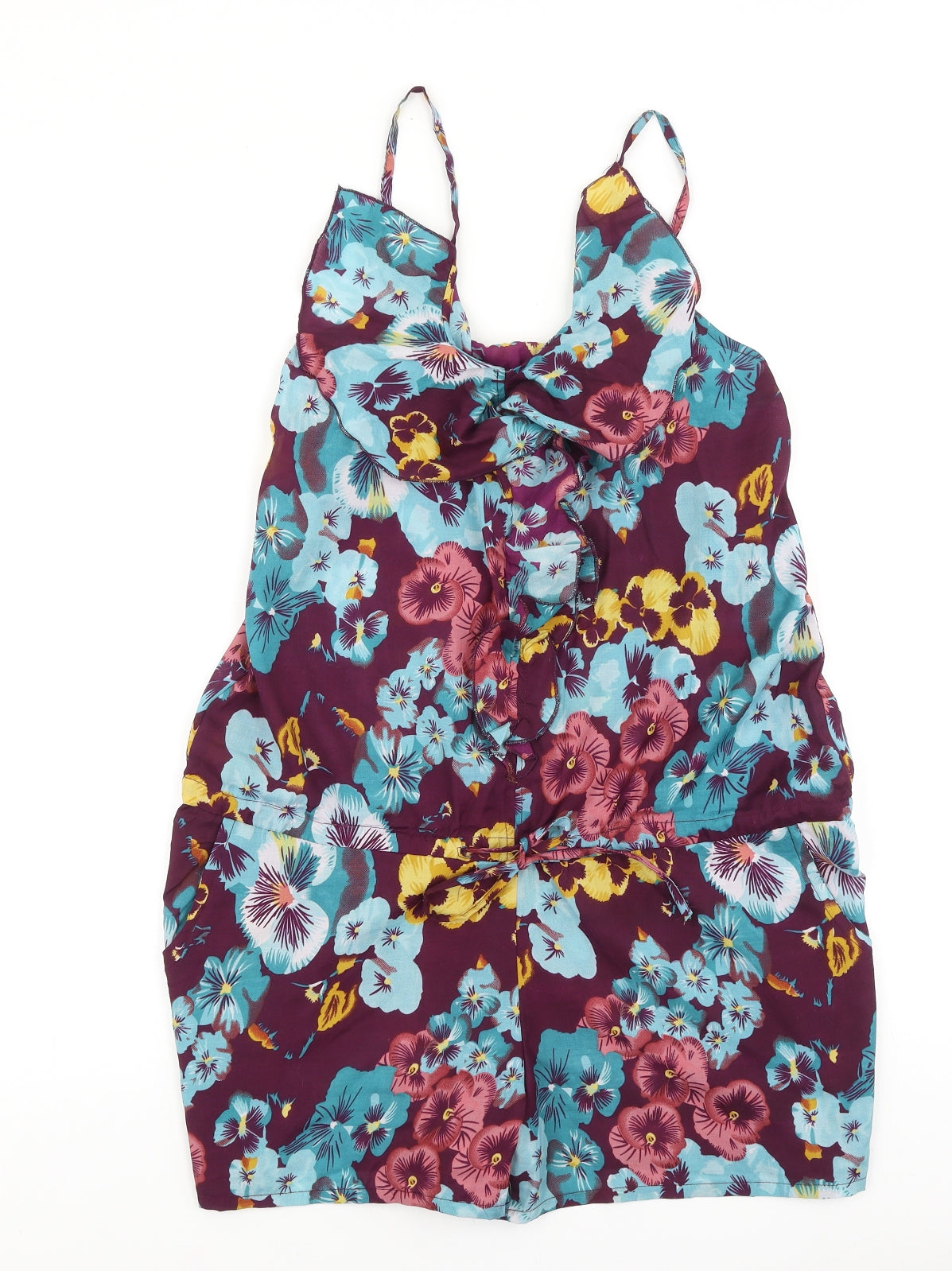 Ada Gatti Womens Purple Floral Viscose Playsuit One-Piece Size L Pullover