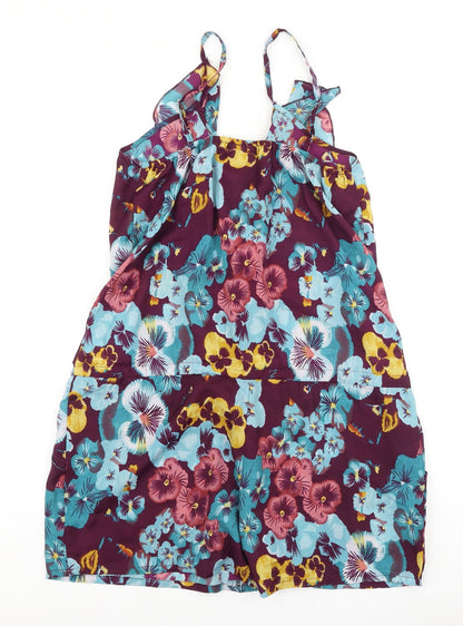 Ada Gatti Womens Purple Floral Viscose Playsuit One-Piece Size L Pullover