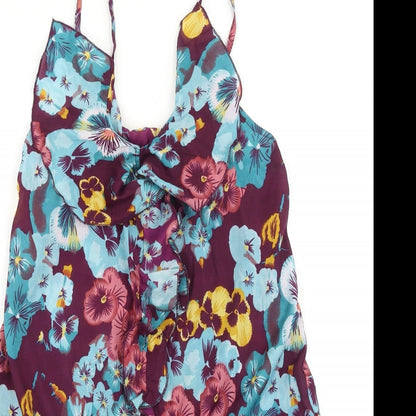 Ada Gatti Womens Purple Floral Viscose Playsuit One-Piece Size L Pullover