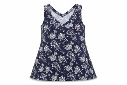 Max Jeans Womens Blue Floral Viscose Basic Tank Size M V-Neck