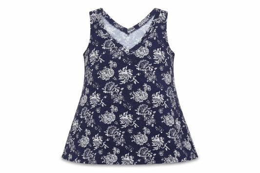 Max Jeans Womens Blue Floral Viscose Basic Tank Size M V-Neck