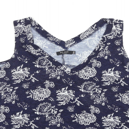Max Jeans Womens Blue Floral Viscose Basic Tank Size M V-Neck