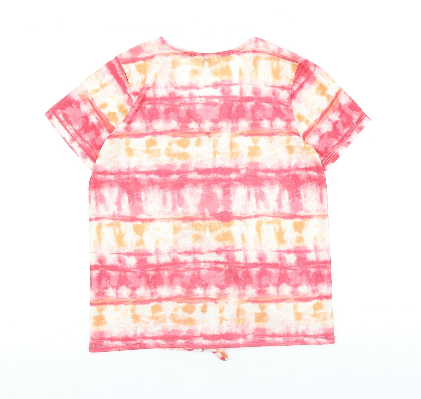 M&Co Womens Pink Geometric Viscose Basic T-Shirt Size 8 V-Neck