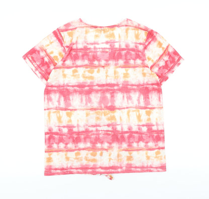 M&Co Womens Pink Geometric Viscose Basic T-Shirt Size 8 V-Neck