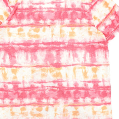 M&Co Womens Pink Geometric Viscose Basic T-Shirt Size 8 V-Neck