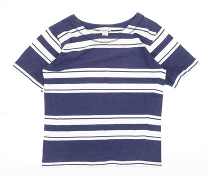 Pamplemousse Womens Blue Striped 100% Cotton Basic T-Shirt Size 10 Round Neck