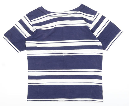 Pamplemousse Womens Blue Striped 100% Cotton Basic T-Shirt Size 10 Round Neck